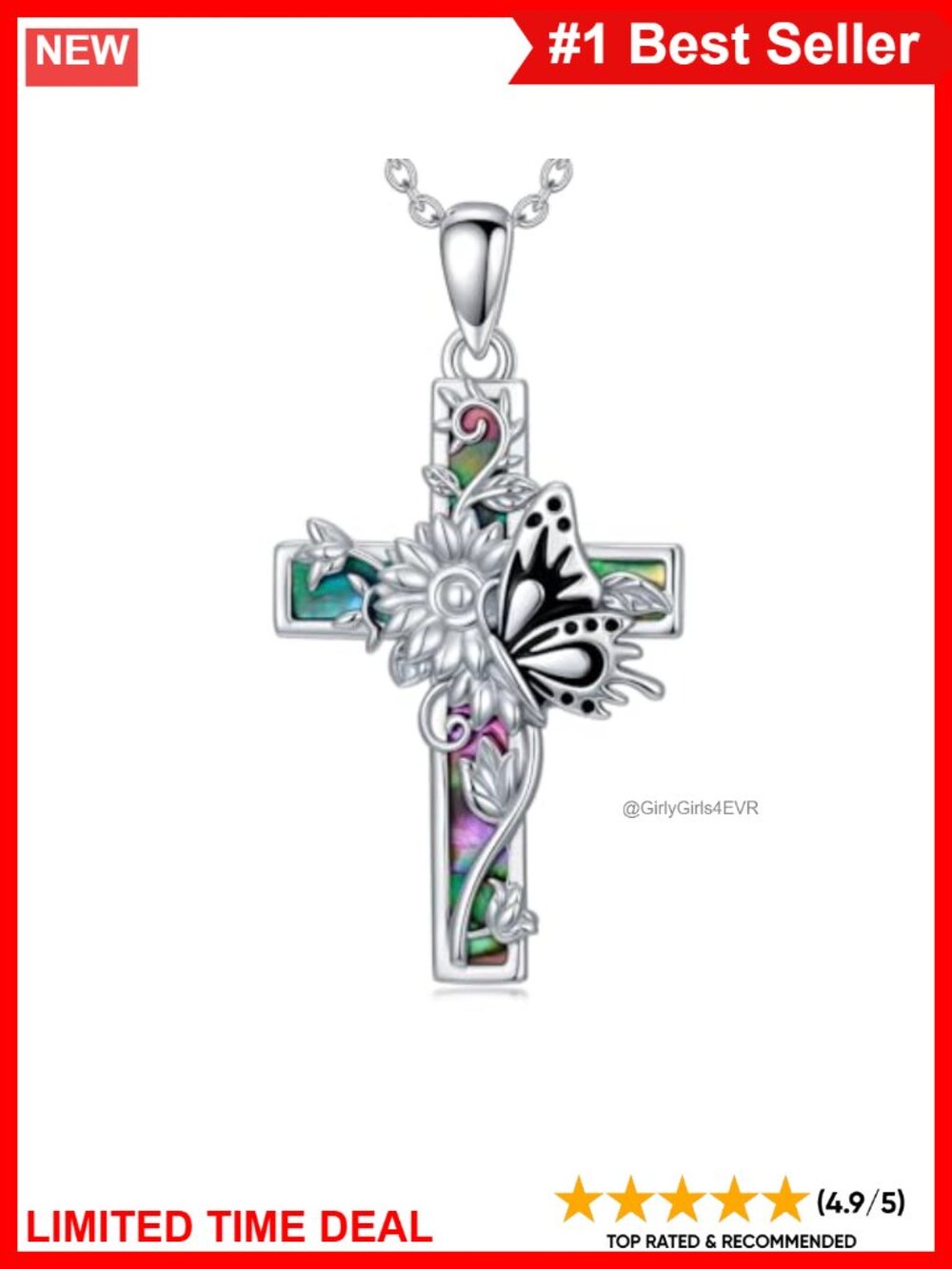 925 Sterling Silver Abalone Cross Butterfly Sunflower Pendant Necklace